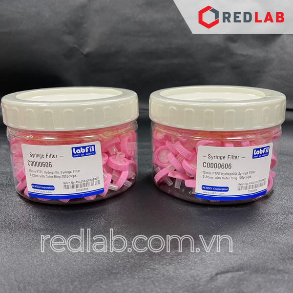 [Hộp 100 cái] Đầu lọc PTFE ưa nước hydrophilic Syringe filter Labfill ALWSCI 13mm / 25mm, lỗ lọc 0.22um / 0 45um, dùng cho sắc ký HPLC, có VAT