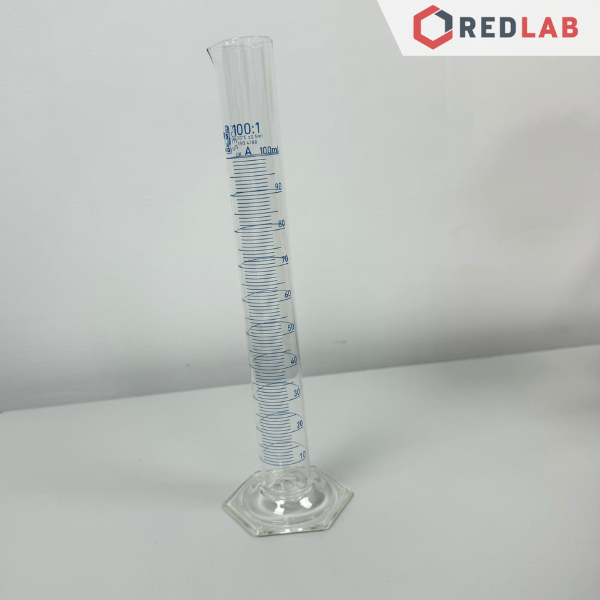 Ống đong thủy tinh DURAN Class A 10 25 50 100 250 500 1000 2000 ml, đế lục giác, vạch xanh, Measuring Cylinder, có VAT