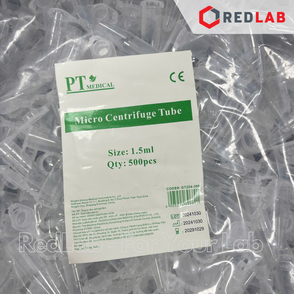 Ống ly tâm dạng eppendorf 1.5ml liền nắp PT Medical (gói 500 cái) micro centrifuge tube, có VAT