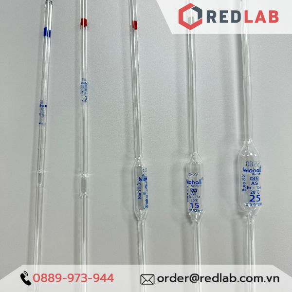 Pipet bầu 1 vạch BIOHALL Class AS 0.5 1 2 3 4 5 6 7 8 9 10 15 20 25 30 40 50 100 ml, chia vạch xanh / nâu, có VAT