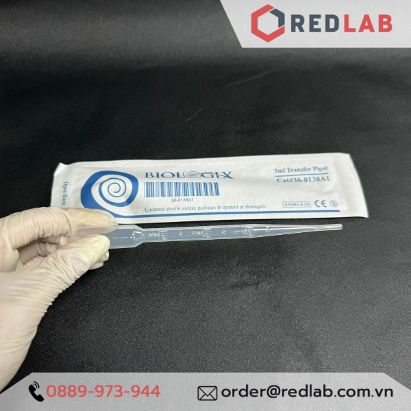 BIOLOGIX Pipet pasteur 3ml Tiệt Trùng từng cái, ống hút nhỏ giọt vô trùng, tổng dung tích 7.5ml, nhựa PE, 30-0138A1, có VAT