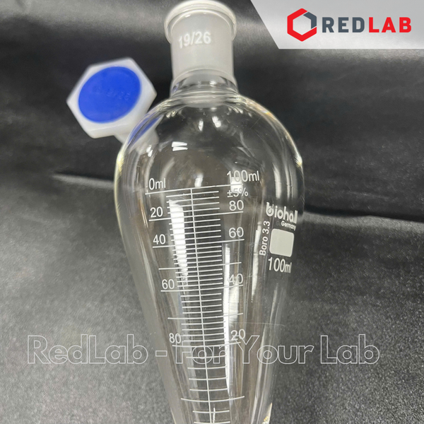 Phễu chiết quả lê BIOHALL khóa nhựa PTFE 50 100 250 500 1000 2000 ml, thủy tinh boro 3.3, vạch trắng, có VAT