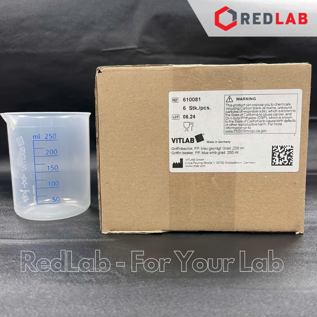 Cốc nhựa PP không quai, vạch sơn xanh VITLAB 100 250 500 1000 ml, có VAT