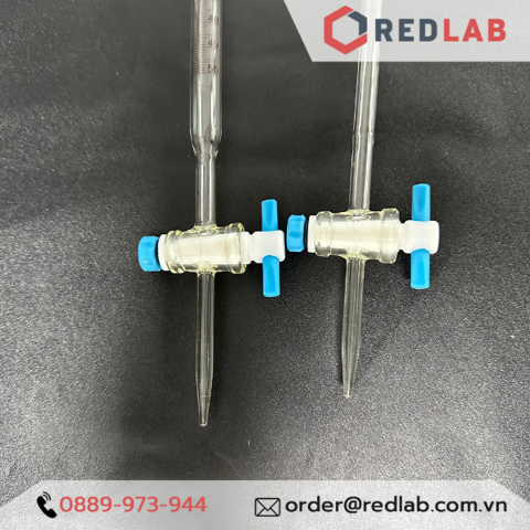 Buret thủy tinh trắng khoá nhựa PTFE 10ml 25ml 50ml- Redlab