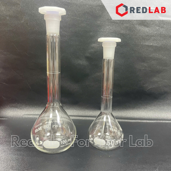 Bình định mức trắng DURAN Class A 10 20 25 50 100 200 250 500 1000 2000 ml, nút nhựa, Volumetric flask, có VAT