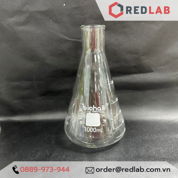 Bình tam giác miệng hẹp BIOHALL 125 150 250 300 500 1000 ml, bình nón - bình erlen MH, mark trắng, có VAT