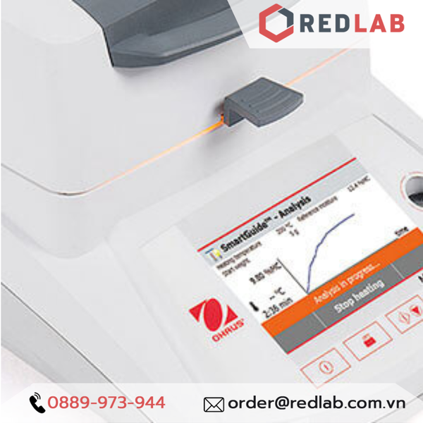 Cân sấy ẩm (xác định độ ẩm) 120g / 0.001g / 0.015% / max 230°C OHAUS MB120, màn hình màu cảm ứng, có VAT