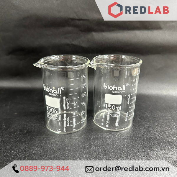 Cốc đốt thuỷ tinh Thấp thành BIOHALL 5 10 25 50 100 150 200 250 400 500 600 800 1000 ml 2L 3L 5L 10L, beaker có mỏ chịu nhiệt, có VAT