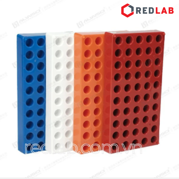 Giá đỡ 50 vị trí cho chai vial 2ml HPLC, ALWSCI C0000094 / C0001265 nhựa PP xanh, 10x19cm, lỗ 12mm sâu 16mm, có VAT