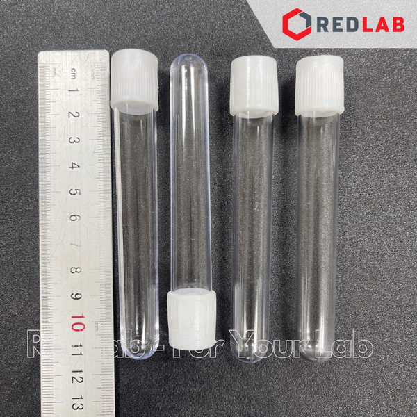 [Gói 150 cái] Ống nghiệm nhựa Khải Vân 16x100mm 10ml có Nắp Chụp (mới), không nhãn, có VAT