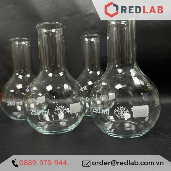 Bình cầu thủy tinh đáy bằng miệng hẹp SIMAX Class A 50 100 250 500 1000 ml, có VAT
