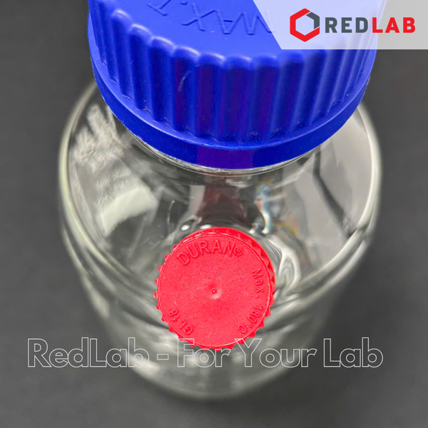 Chai trung tính thủy tinh 2 cổ SCILAB 500 1000 2000 ml nắp vặn GL45 & GL18, thuỷ tinh boro 3.3, có VAT