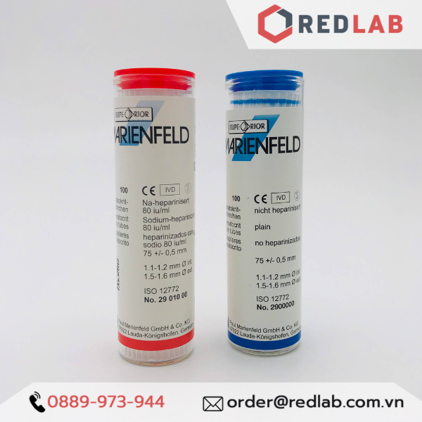 Ống mao quản 75μl dài 75mm, đường kính trong / ngoài: 1.2 / 1.6 mm, hãng MARIENFELD (hộp 100 cái), có VAT