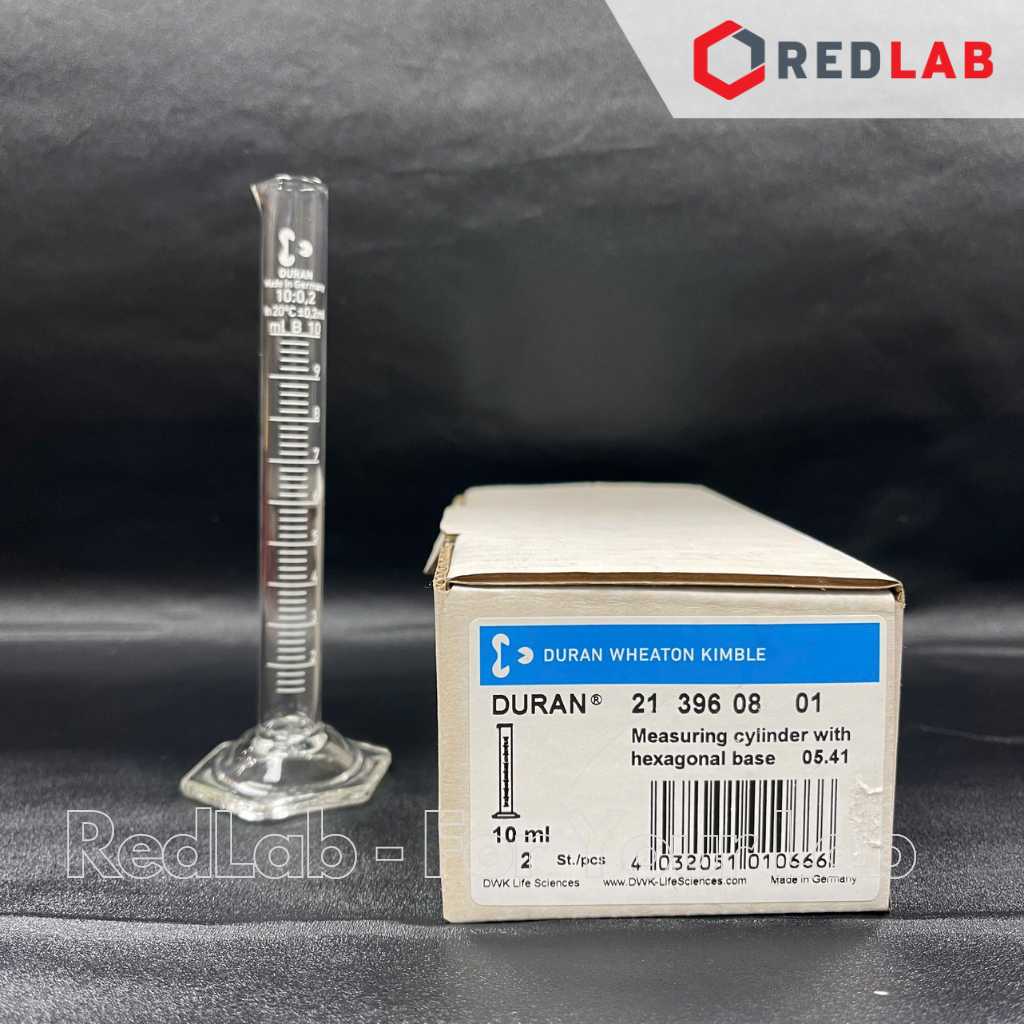 Ống đong thủy tinh DURAN Class B 10 25 50 100 250 500 1000 2000 ml, đế lục giác, vạch trắng, Measuring Cylinder, có VAT