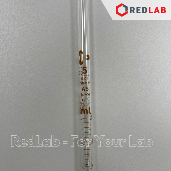 Pipet thẳng vạch nâu 5 ml, Class AS type 2, dung tích trên đỉnh DURAN Đức 233472308, ống hút thủy tinh thí nghiệm, có VAT