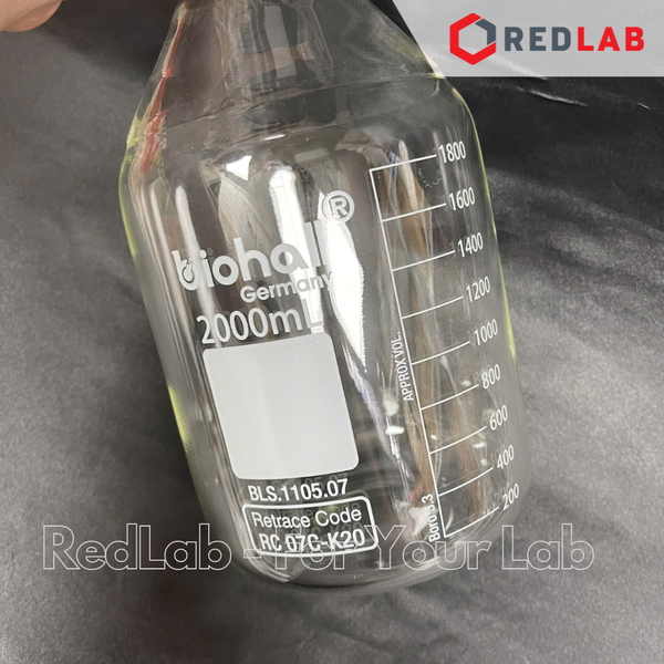 Chai trung tính trắng BIOHALL  25ml đến 20L - nắp vặn PP xanh GL25 GL32 GL45, thuỷ tinh boro 3.3 vạch trắng, có VAT