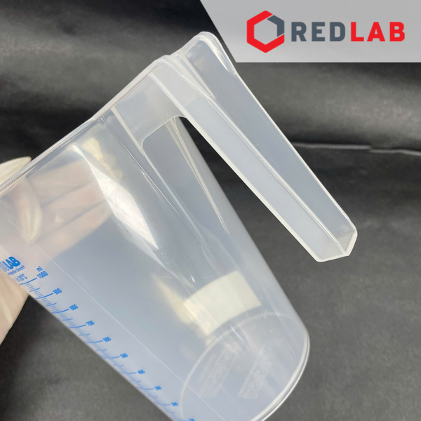 Ca nhựa PP có quai nửa vạch sơn xanh ISOLAB 100 250 500 1000 2000 ml, cốc đong hóa chất chịu nhiệt, có VAT