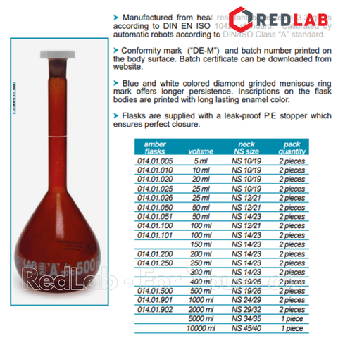 Bình định mức nâu ISOLAB Class A 5 10 20 25 50 100 200 250 1000 2000 ml nút nhựa, có VAT