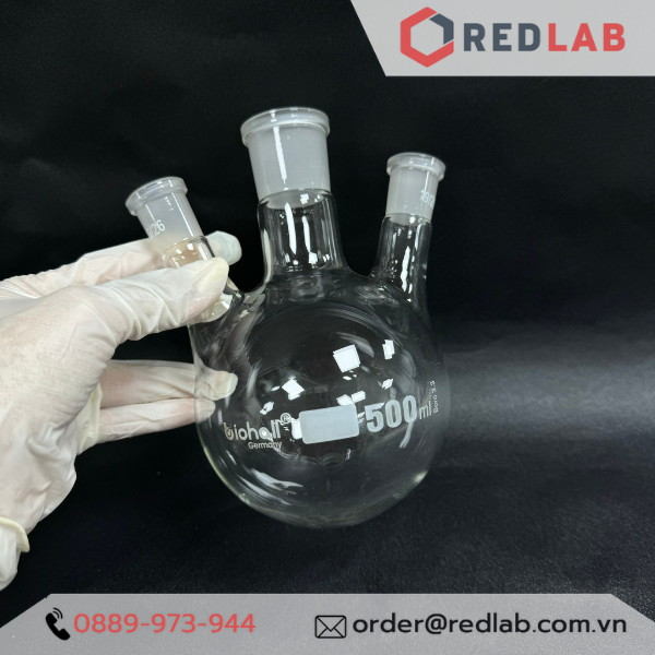 Bình cầu đáy tròn 3 cổ nhám BIOHALL 250 500 1000 ml 2L 5L 10L 20L - 19/26 24/29 29/32 34/35 45/40 55/44, có VAT