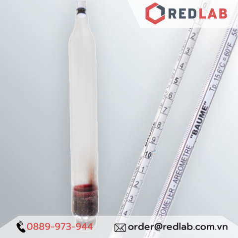 Baume kế 0-15 : 0.1°Bé Tp 15°C ALLA 0160FG015/15-QP baumé hydrometer, có VAT