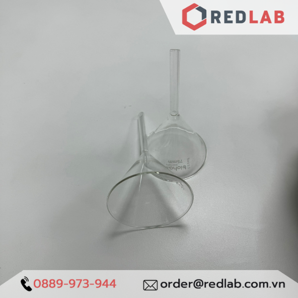Phễu thuỷ tinh BIOHALL Class A Ø 25 35 50 55 65 70 75 100 120 125 150 mm, thuỷ tinh Boro 3.3, funnel thí nghiệm, có VAT