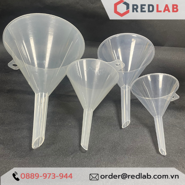 Phễu nhựa PP ONELAB Ø 40 65 75 90 100 120 150 mm, dùng chiết rót mẫu thí nghiệm, có VAT