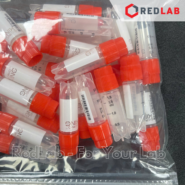 Lọ trữ lạnh BIOLOGIX 88-6201 có bar code 2.0ml, chia vạch đến 1.8ml, nắp đỏ, tiệt trùng, nhựa(25 cái/gói) -196oC, hấp 121oC (Cryoking), Chân sao, có VAT