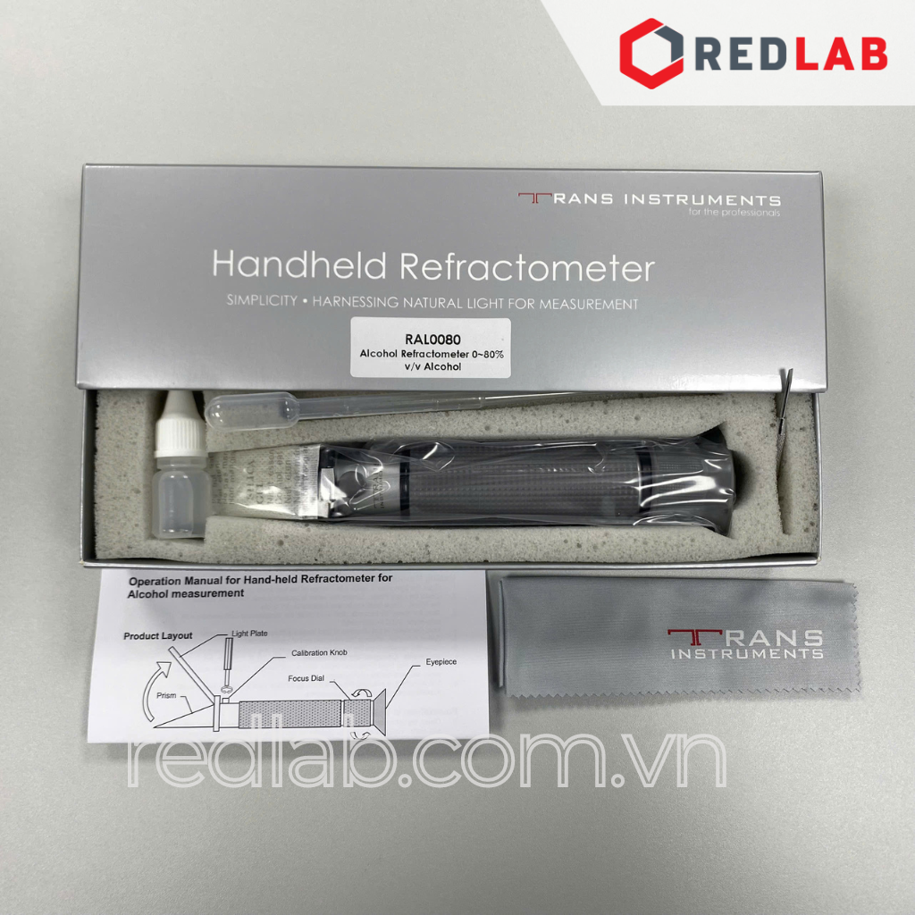 Khúc xạ kế đo độ cồn 0-80% TRANS Instruments – Singapore RAL0080, *chỉ dành cho gốc Ethanol*, có VAT