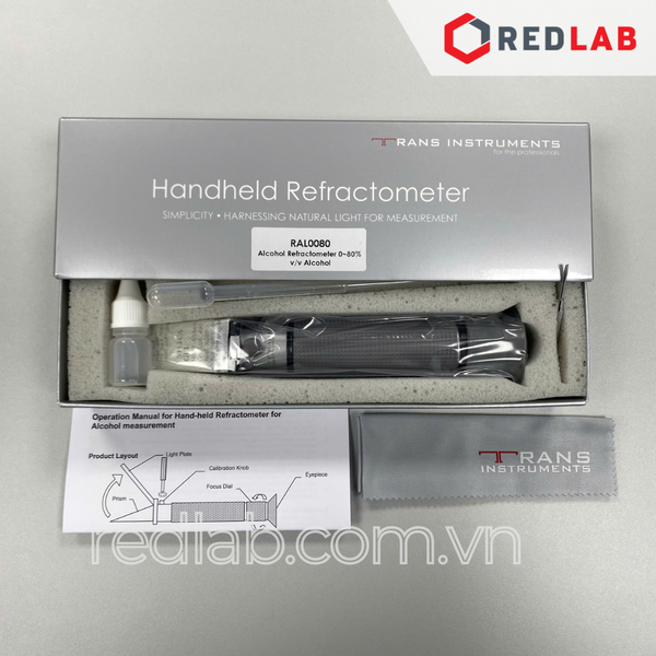 Khúc xạ kế đo độ cồn 0-80% TRANS Instruments - Singapore RAL0080, *chỉ dành cho gốc Ethanol*, có VAT