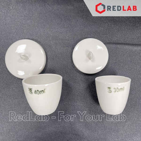 Chén nung sứ có nắp ONELAB Ø 30 40 50 100 200 300 ml, chịu nhiệt, dùng nung đốt mẫu thí nghiệm, có VAT