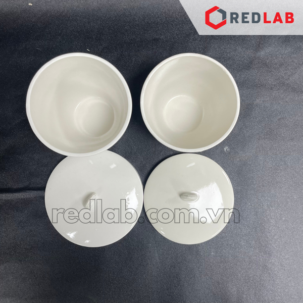 Chén nung sứ có nắp ONELAB Ø 30 40 50 100 200 300 ml, chịu nhiệt, dùng nung đốt mẫu thí nghiệm, có VAT