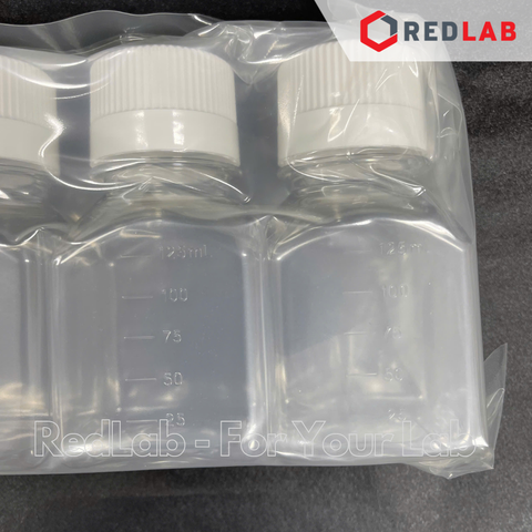 Chai nhựa PET dạng vuông NEST 60 125 250 500 ml, Bulk sterile gói 6 / 8 cái, chia vạch nổi trắng, có VAT