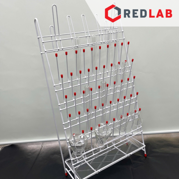 Giá phơi dụng cụ thí nghiệm 1 mặt ONELAB 55 vị trí kèm khay hứng, thép bọc nhựa,  giá đỡ vật tư phòng lab tự đứng, có VAT