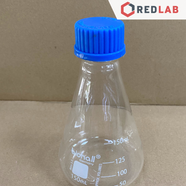 Bình tam giác nặp vặn xanh BIOHALL 50 100 150 250 500 1000 ML - GL25 GL45, chia vạch trắng, có VAT