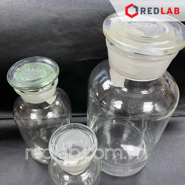 Chai trắng nút mài ONELAB 30 60 125 250 500 1000 2500 ml miệng rộng / miệng hẹp, chai thuỷ tinh nắp mài nhám, có VAT