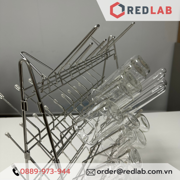 Giá phơi dụng cụ thí nghiệm inox 2 mặt Việt Nam, có thể tháo lắp, sử dụng được 2 mặt nhiều vị trí, có VAT