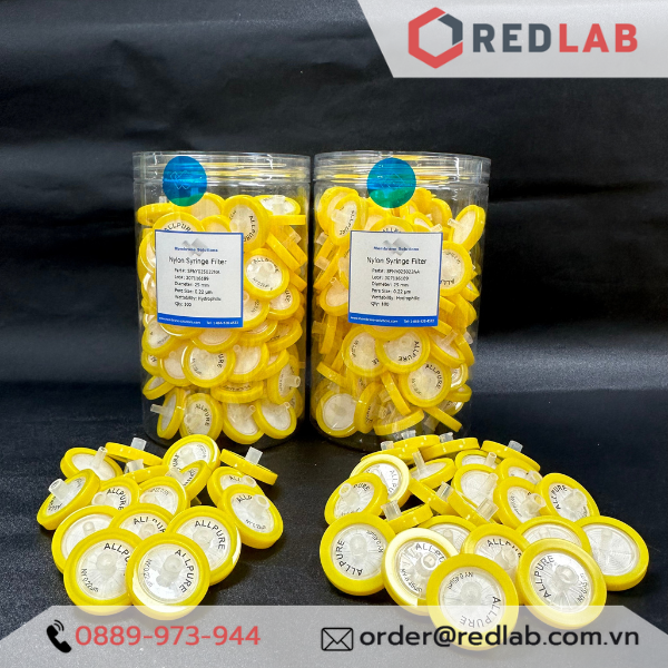 Đầu lọc sắc ký NYLON ưa nước MEMBRANE SOLUTIONS 25mm lỗ lọc 0.22um / 0.45um, hydrophilic syringe filter, có VAT