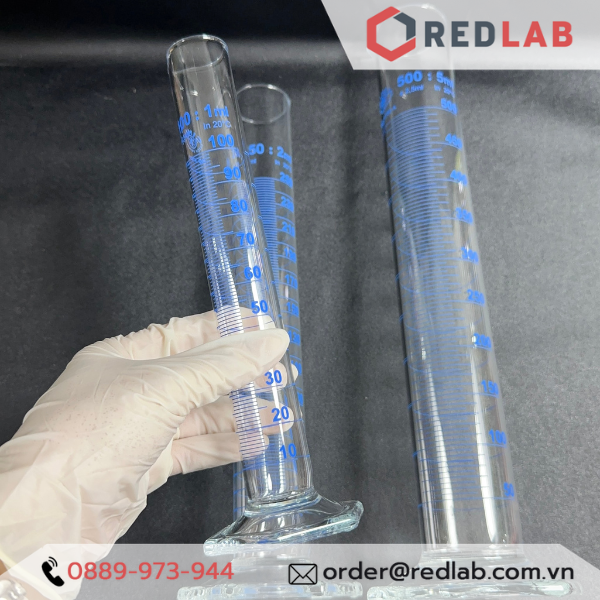 Ống đong thủy tinh SIMAX Class A 5 10 25 50 100 250 500 1000 ml, đế lục giác, vạch xanh, Measuring Cylinder, có VAT