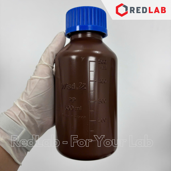 Chai nhựa PP nâu miệng rộng WISD 100 250 500 1000 2000 ml - nắp vặn xanh GL32 GL 45, chịu nhiệt, vạch nổi, có VAT