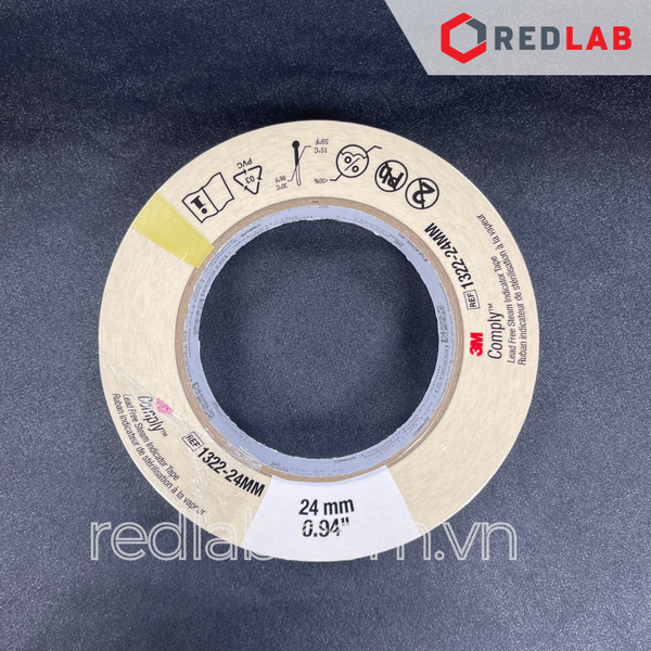 Băng keo nhiệt 3M 1322 cuộn 55 mét, khổ 12mm, 18mm, 24mm x 55m (giấy chỉ thị tiếp xúc cho tiệt trùng bằng hơi nước) có VAT