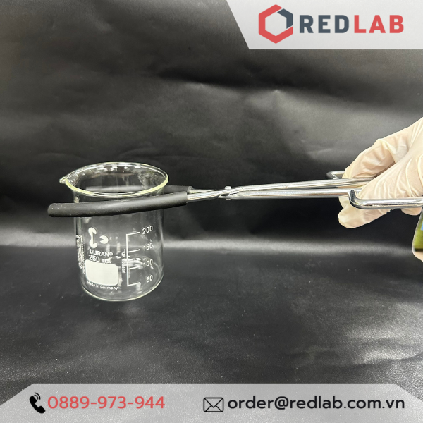 Kẹp cốc đốt ONELAB dài 26cm, khẩu độ 4-11cm, inox bọc nhựa chống trượt, kẹp beaker, chén nung thí nghiệm, có VAT