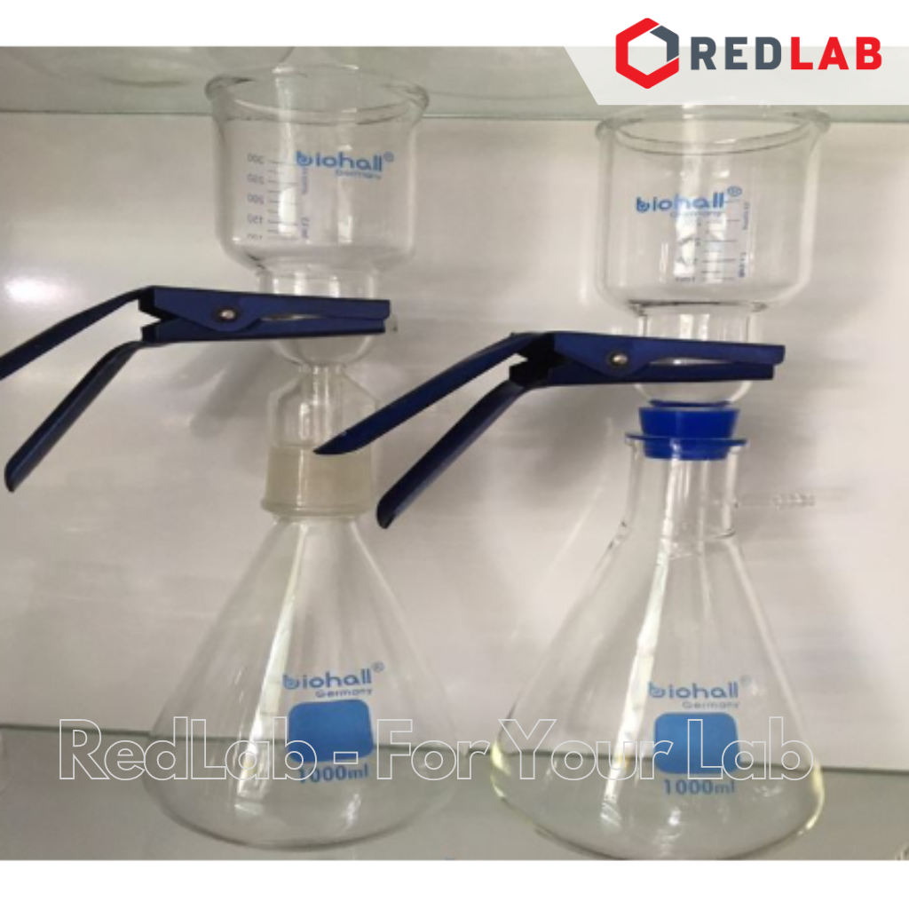 Bộ lọc vi sinh BIOHALL phễu 300ml, lọc F47mm, bình tam giác có vòi 1000ml, nhám ngoài hoặc nút silicon, boro 3.3, có VAT
