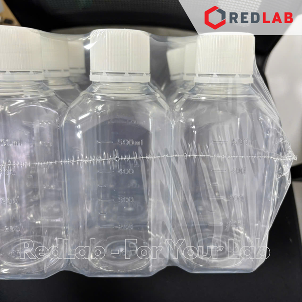 Chai nhựa PET trong suốt dạng vuông Corning / Gosselin P500B-50 500ml, chia vạch, tiệt trùng gói 12 cái, có VAT