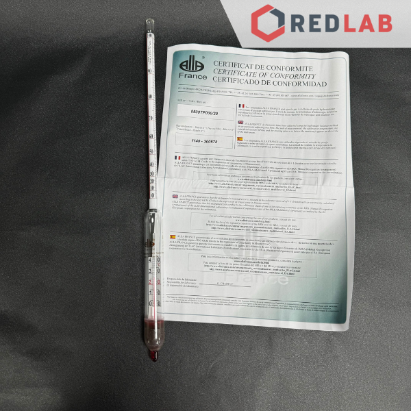 Cồn kế có nhiệt kế 0-100 : 1% Tp 20ºC, 0-40°C : 1°C ALLA 0500TP000/20-QP alcoholometer with thermometer, có VAT