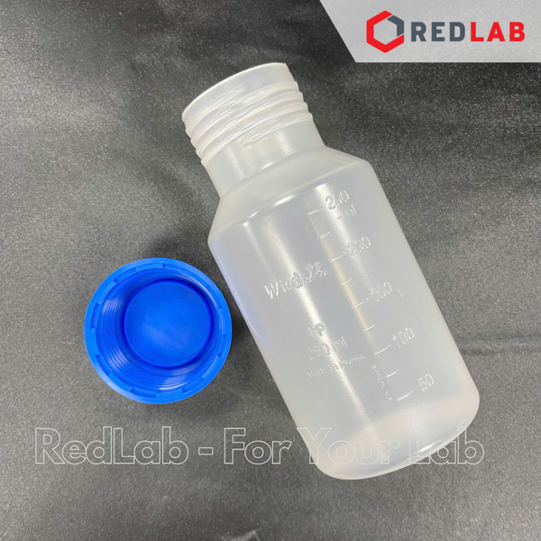 Chai nhựa PP trắng miệng rộng WISD 100 250 500 1000 2000 ml - nắp vặn xanh GL32 GL 45, chịu nhiệt, vạch nổi, có VAT