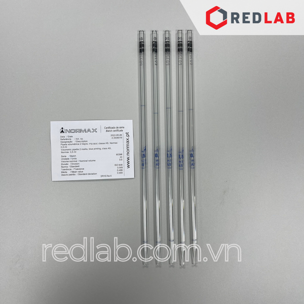 Pipet bầu 2 vạch NORMAX Bồ Đào Nha 0.5 1 2 3 4 5 6 7 8 9 10 11 15 20 25 30 40 50 100 150 ml, có VAT