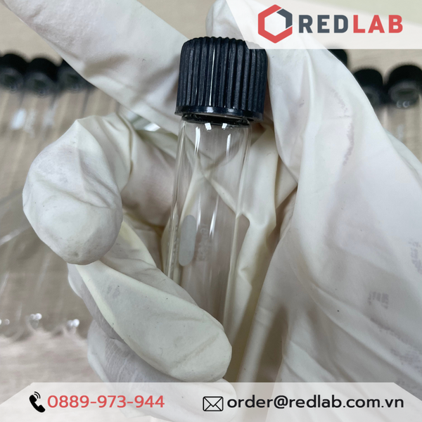 Ống nghiệm có nắp BIOHALL Ø 12 16 18 20 25 38 mm, thuỷ tinh boro 3.3 chịu nhiệt, nắp vặn nhựa PP đen, in logo, có VAT