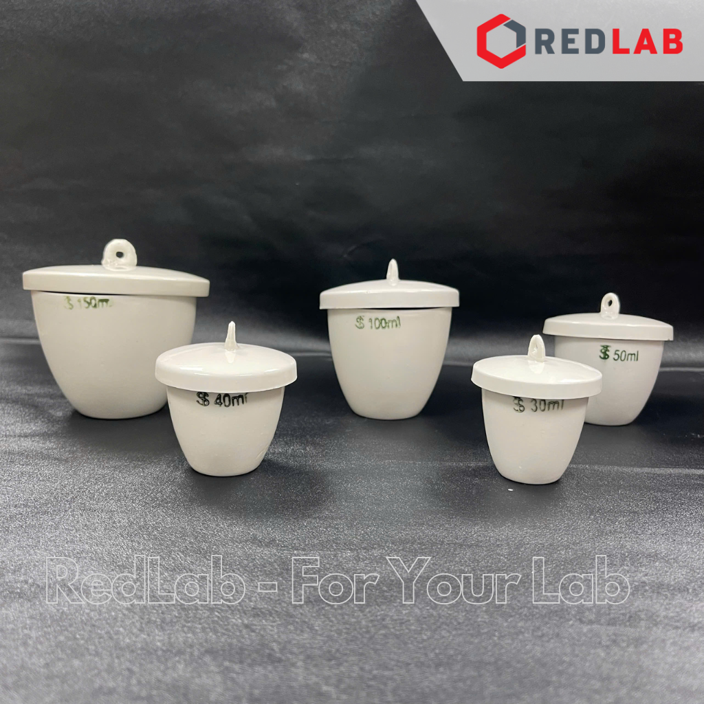 Chén nung sứ có nắp ONELAB Ø 30 40 50 100 200 300 ml, chịu nhiệt, dùng nung đốt mẫu thí nghiệm, có VAT