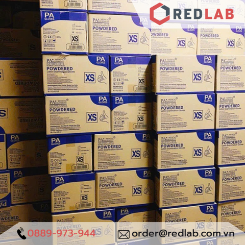 Găng tay cao su latex có bột và không bột PA Gloves (Malaysia), dùng cho phòng thí nghiệm, y tế (hộp 50 đôi)-Redlab