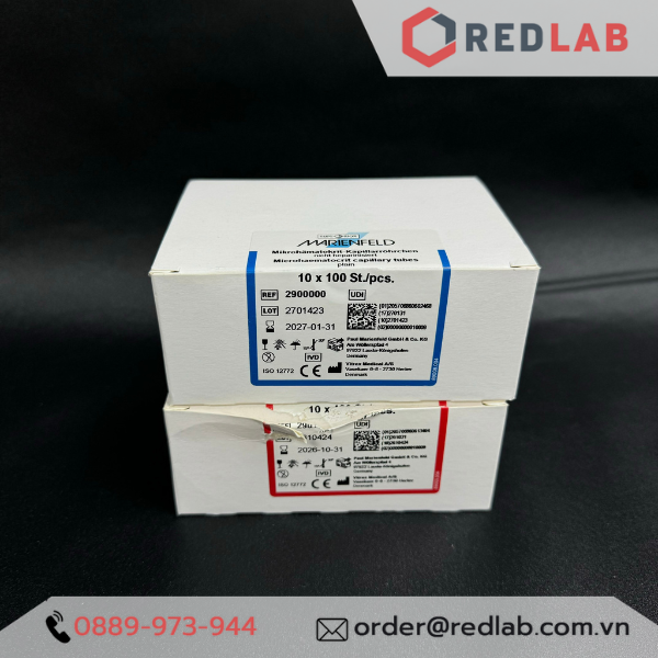 Ống mao quản 75μl dài 75mm, đường kính trong / ngoài: 1.2 / 1.6 mm, hãng MARIENFELD (hộp 100 cái), có VAT